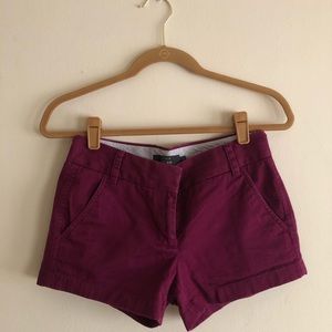 j. crew 3” chino shorts in dark magenta